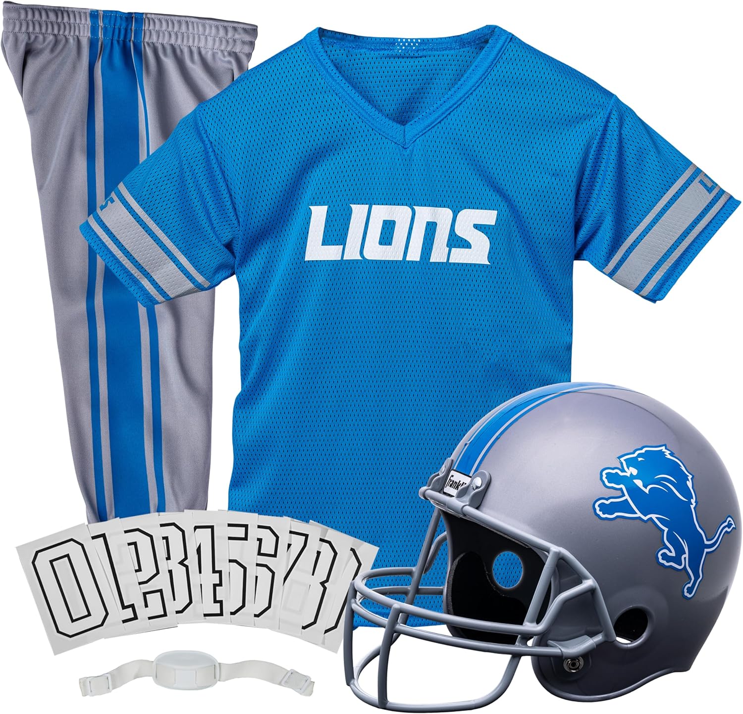 Franklin Sports NFL Youth Football Uniform Set for Boys & Girls - Includes Helmet, Jersey & Pants with Chinstrap + Numbers Detroit Lions Medium