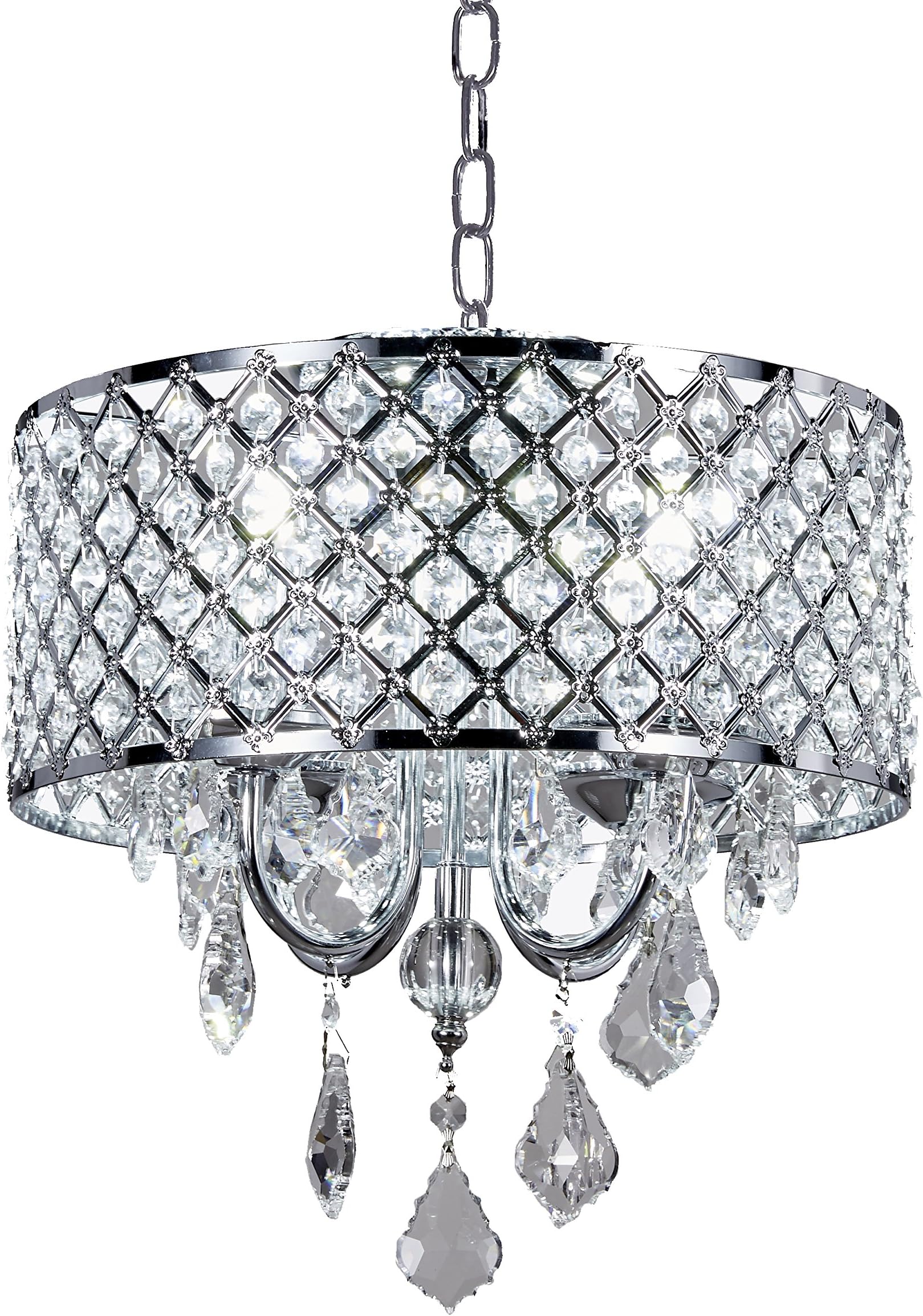 Lighting Chrome 4-Light Round Crystal Chandelier Pendant Ceiling Fixture