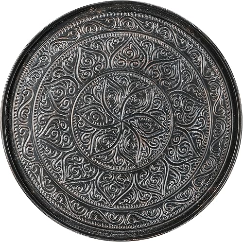 Miniatura 9 de HOMCOM Mesa auxiliar redonda de 24 pulgadas con bandeja martillada, mesa central de metal vintage para sala de estar, dormitorio, mesa auxiliar,