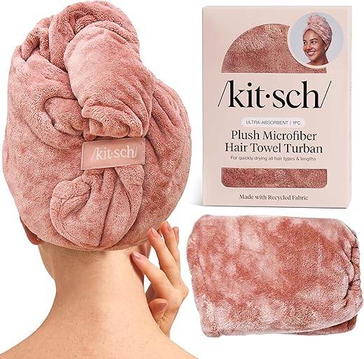 Kitsch Plush Microfiber Hair Towel Wrap for Women - Hair Turbans for Wet Hair, Super Absorbent Drying Towel - Quick Dry, Anti-Frizz - for Long & Short, Wet & Curly Hairs - Terracotta