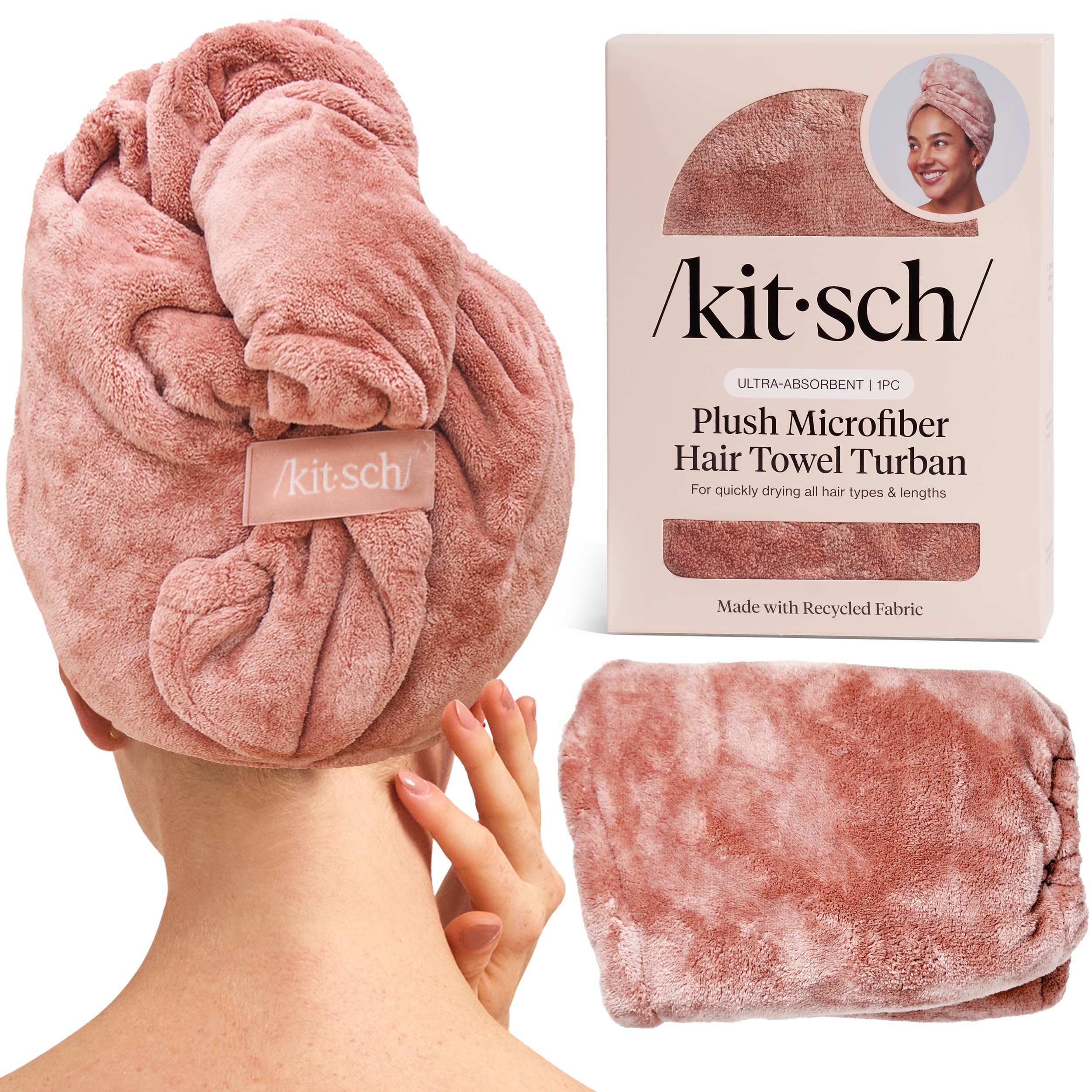 Kitsch Plush Microfiber Hair Towel Wrap for Women - Hair Turbans for Wet Hair, Super Absorbent Drying Towel - Quick Dry, Anti-Frizz - for Long & Short, Wet & Curly Hairs - Terracotta