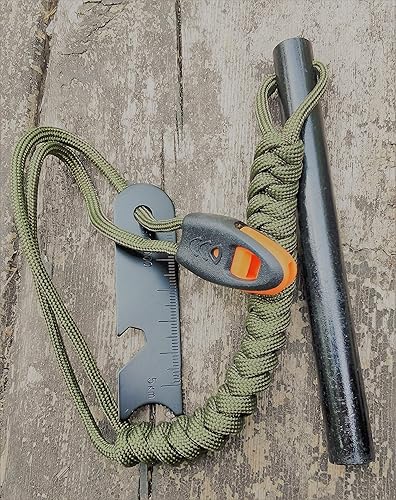 Miniatura 2 de FOSTAR Varilla de ferrocerio de emergencia resistente a la intemperie de 5 pulgadas, con silbato, multiherramienta de acero, mango de cordón de