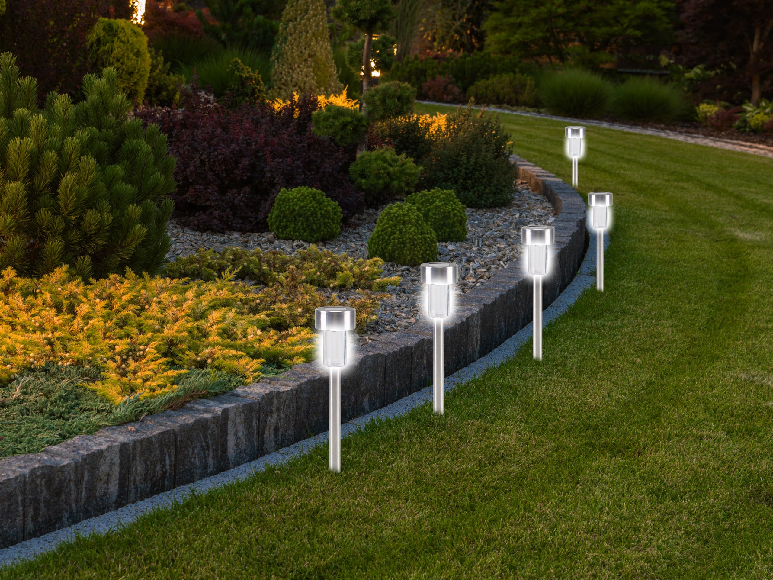 BEPER P207OUT004 Set 5 Lampade segna passi, Faretto a LED solare da Esterno, Protezione IP44, 37 cm, Acciaio (Confezione da 2)