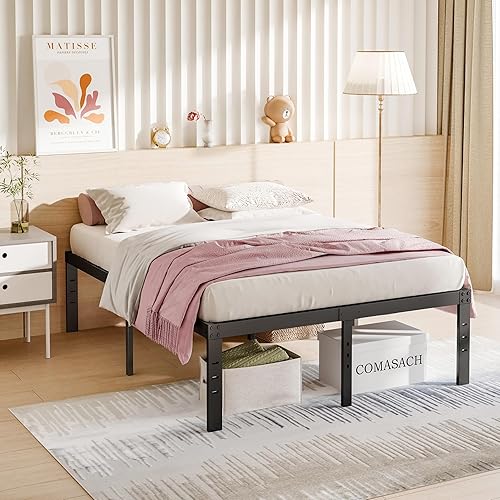 Miniatura 7 de COMASACH - Bases para cama de 18 pulgadas, marco de cama alto de metal negro resistente, no necesita somier, fácil montaje, almacenamiento debajo de