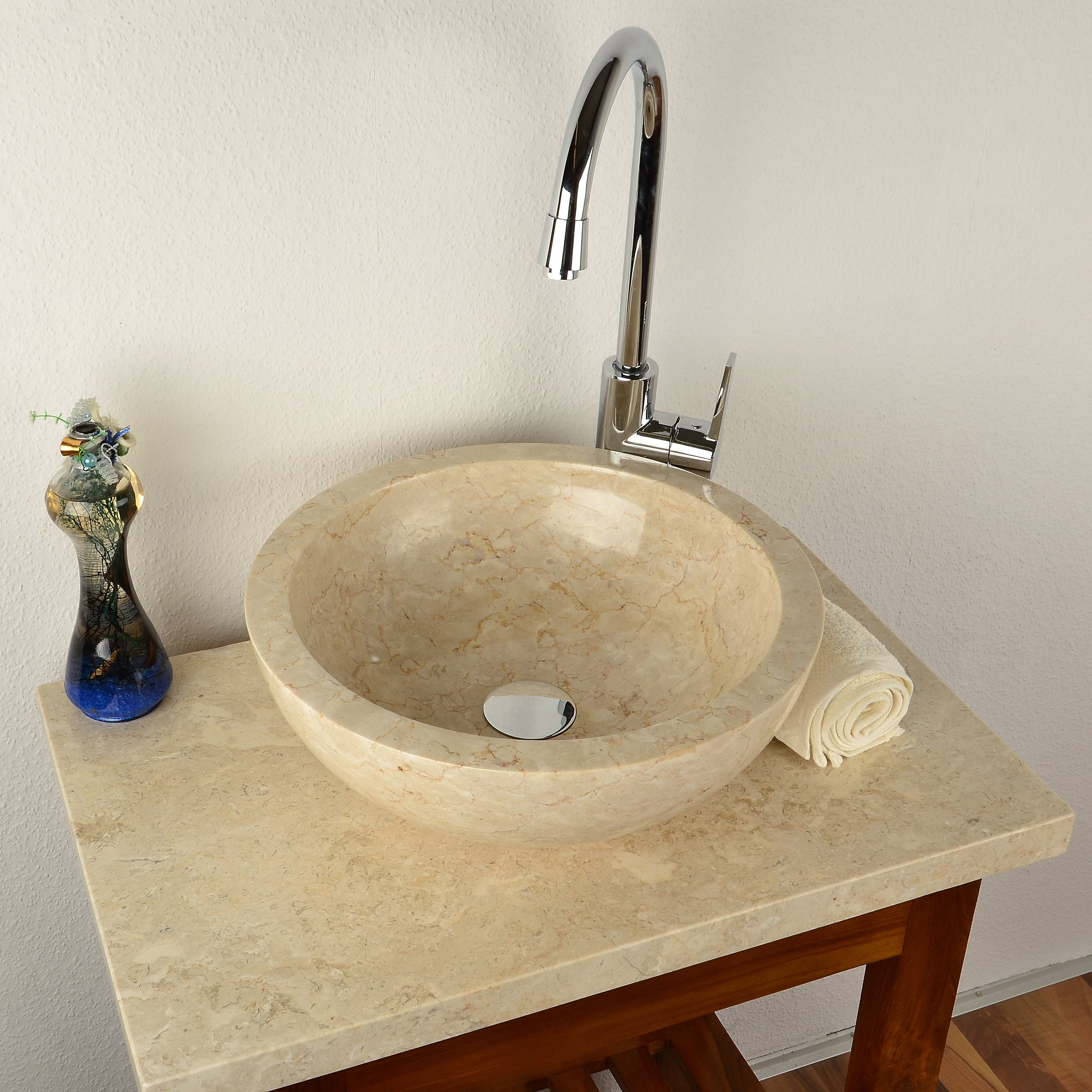 Divero Aufsatz-Waschbecken Bologna Handwaschbecken Waschschale Marmor Natur-Stein poliert rund beige Sand
