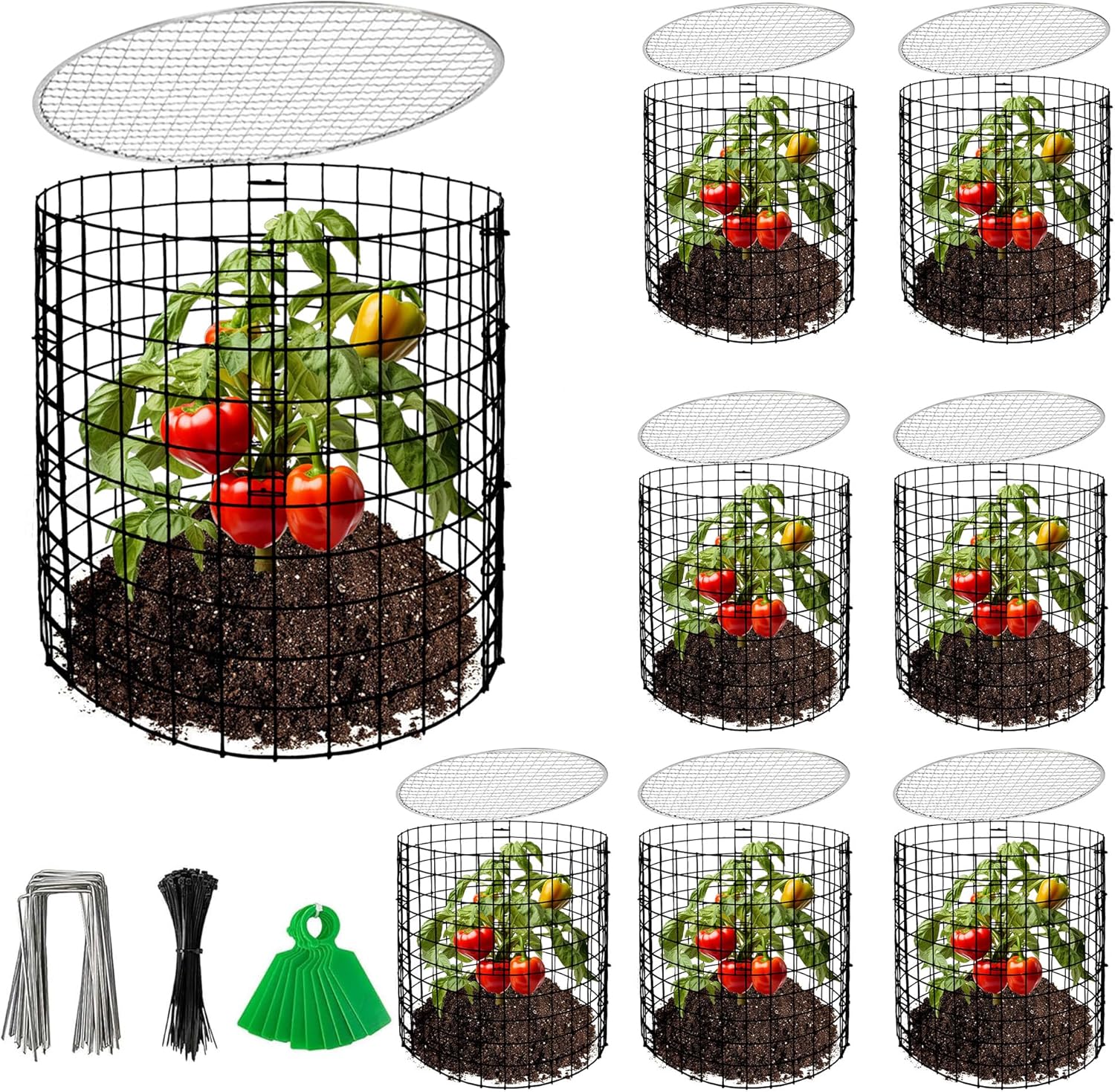 Adnee 8 Pack Wire Plant Protector with Cover-12" x 11" Detachable Plant Protector Metal Plant Cages-Garden Plant Cages for Flower Vegetable to Keep Animals Out