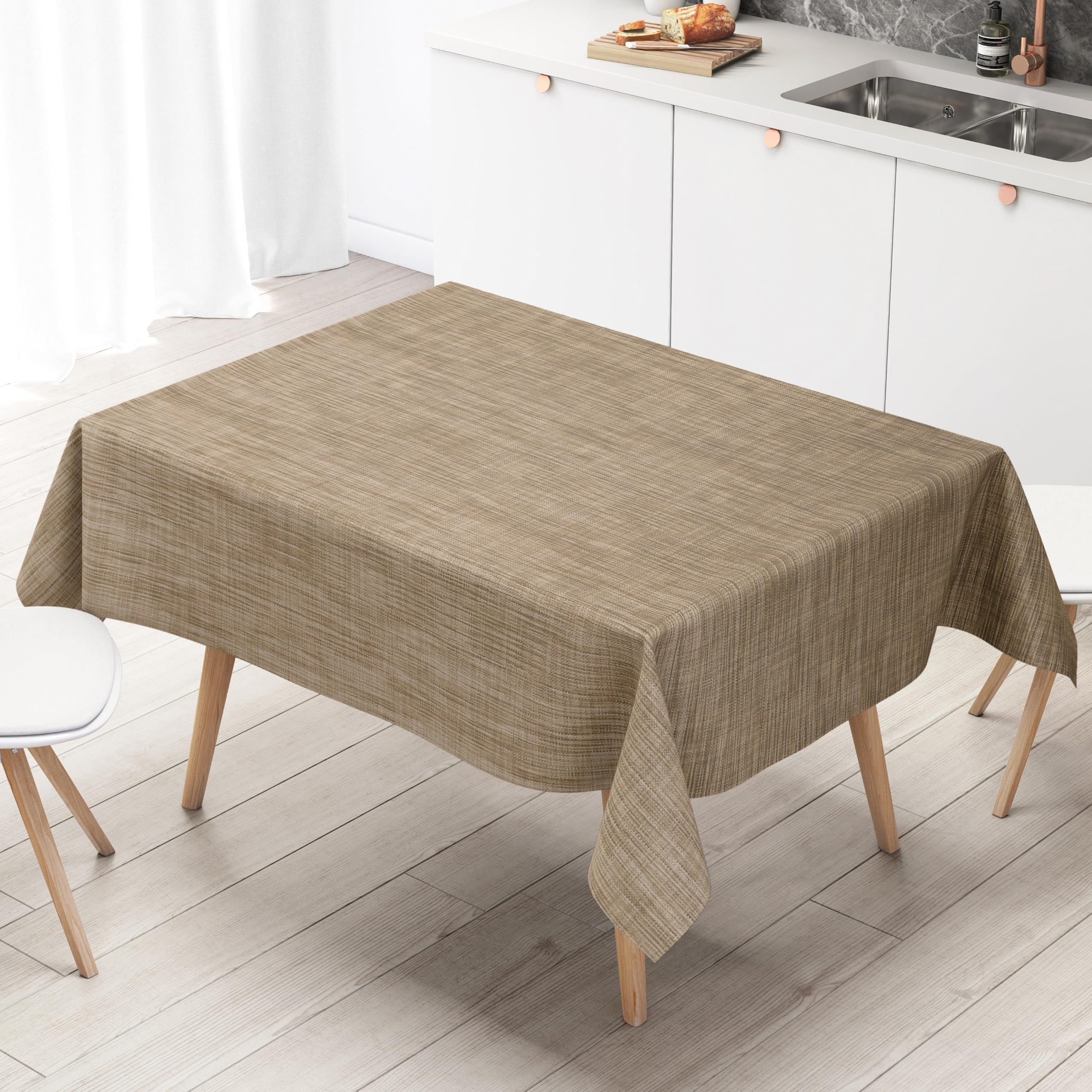 KEVKUS Wachstuch Tischdecke 160 cm Breite Übergröße B1778-01 beige Leinenoptik - Größe und Form frei wählbar + knickfreier Versand + gerollt auf Papphülse
