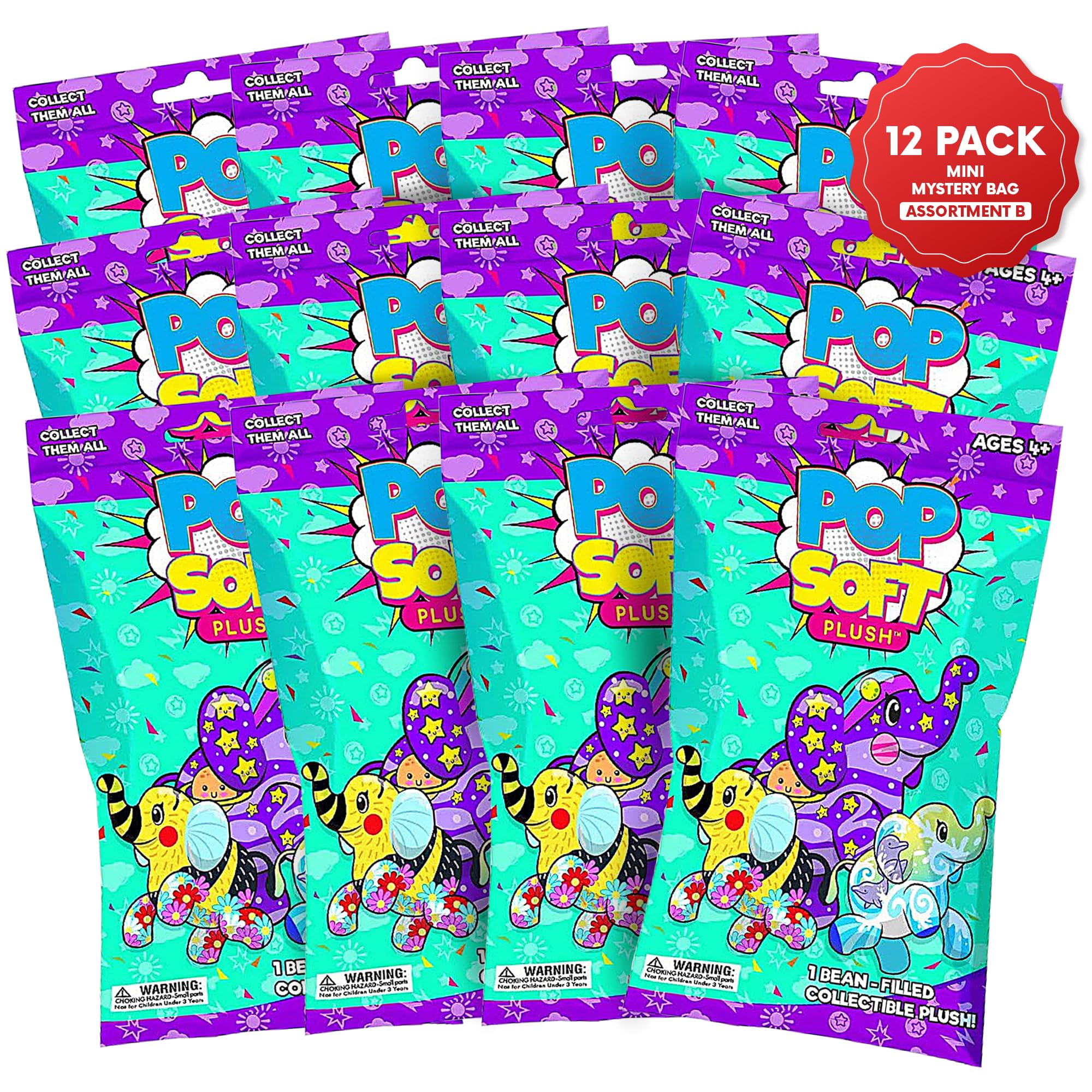 Elephant Mini Mystery Assortment B 12-Pack | Stuffed Animal Toy for Advent Calendar | Blind Bags for Girls and for Boys | Surprise Collectible Elephant Plush | Sensory Friendly | E1096