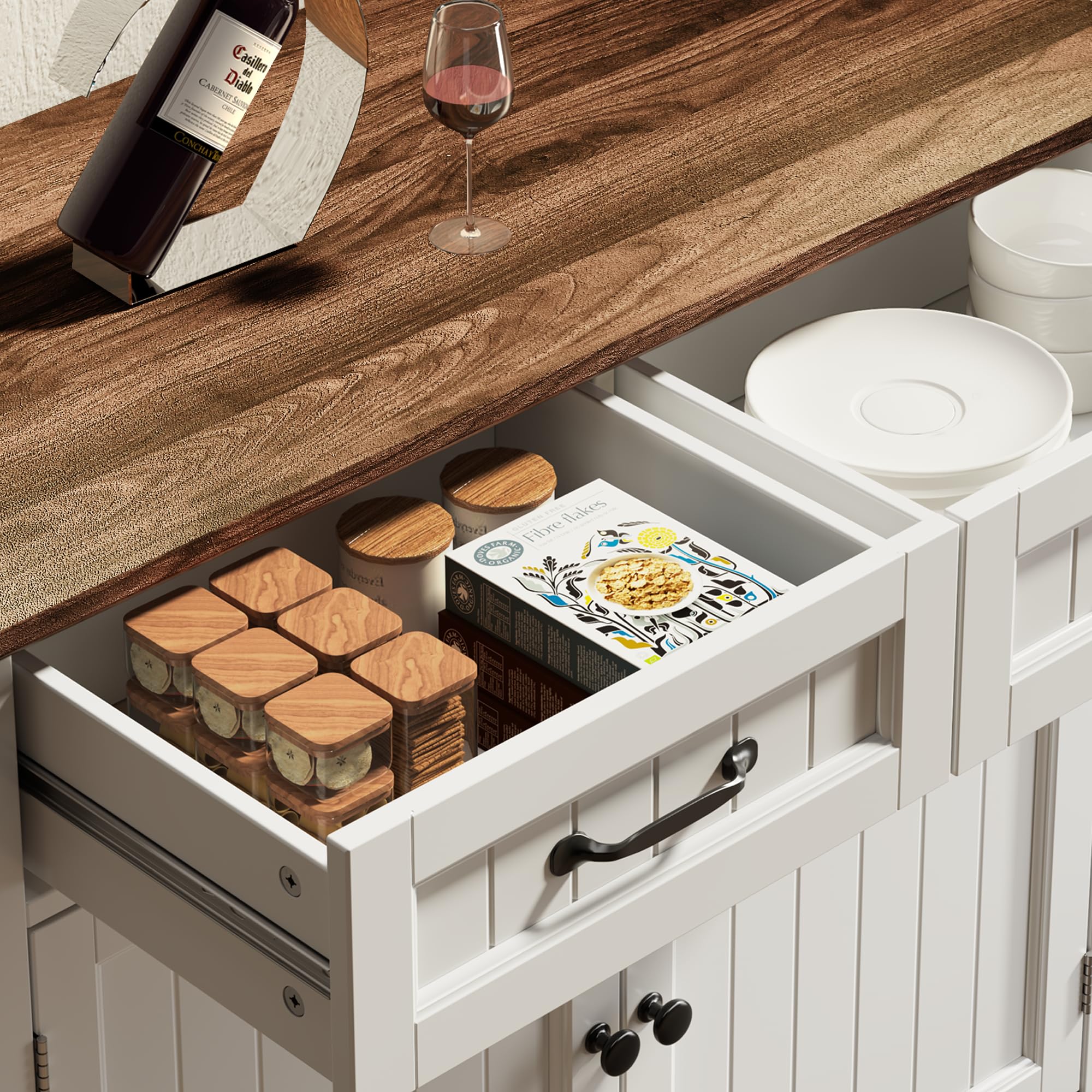 Mobiletto da Cucina, Credenza Ausiliaria con 2 Cassetti e 2 Ante per Cucina, Sala da Pranzo, Soggiorno, 90×40×82 cm,Retro