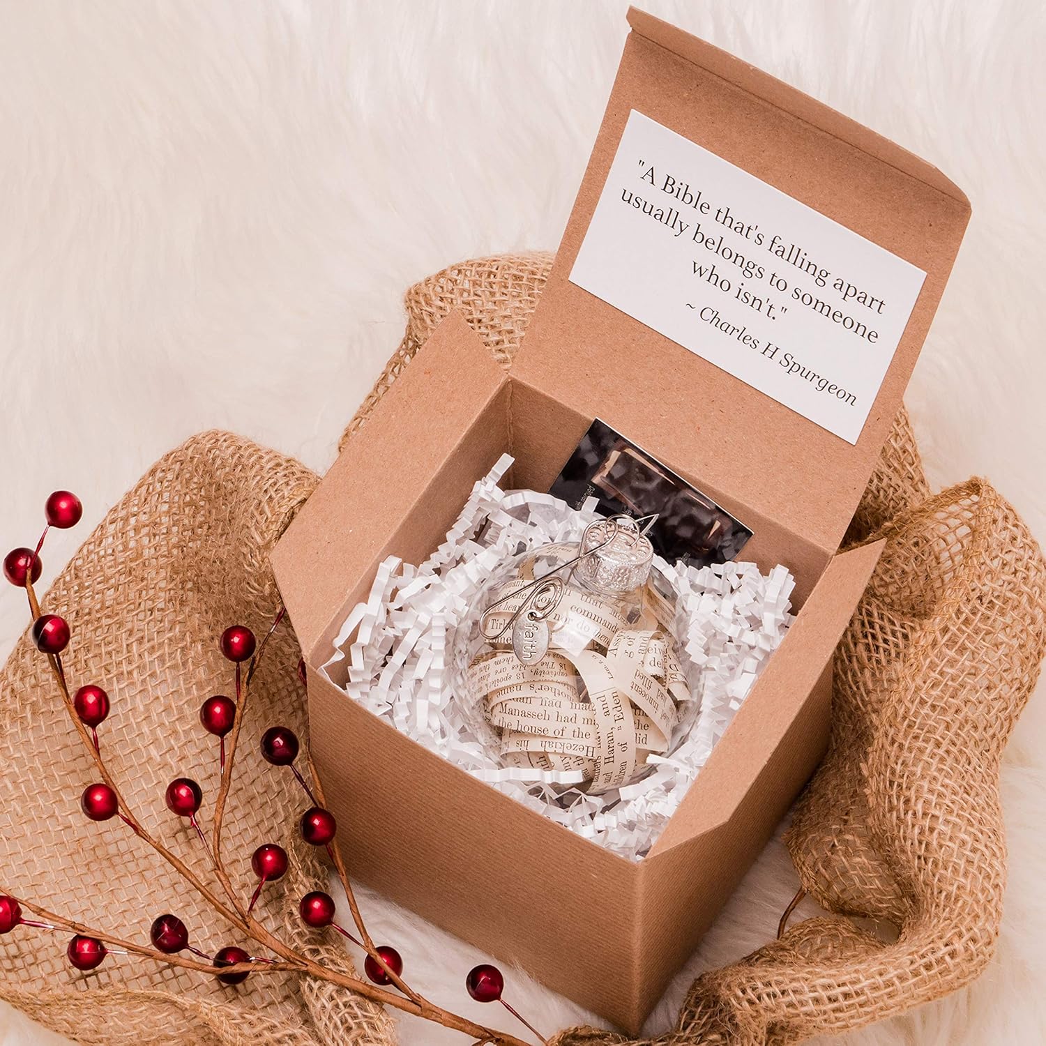 Dorinta Handmade Antique Rescued Bible Glass Globe Christmas Ornaments - Tree Decor with Faith Charm - Hanging Accessories For Home, Room, Office, Church - Unique Gift for Friends, Family, Pastor : Handmade Products