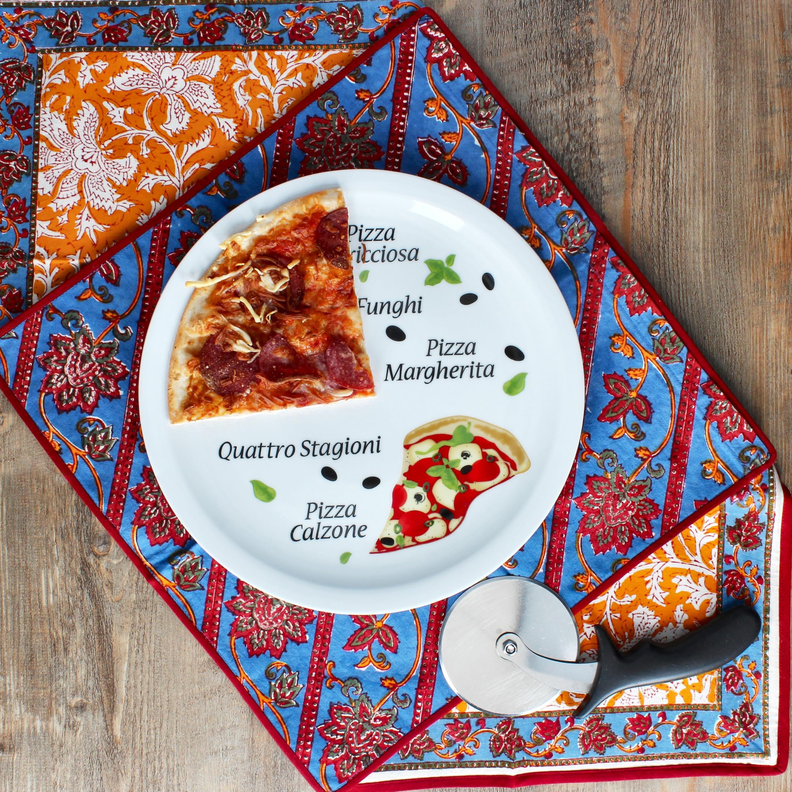 Pizzabordjes met decoratie 6 stuks - 20cm - Wit - Pizza Oven Bordjes