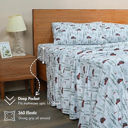 Miniatura 5 de RUVANTI Sábanas de franela tamaño Queen Certificado GOTS 100% algodón orgánico, juego de 4 piezas cálidas, suaves y transpirables, bolsillo