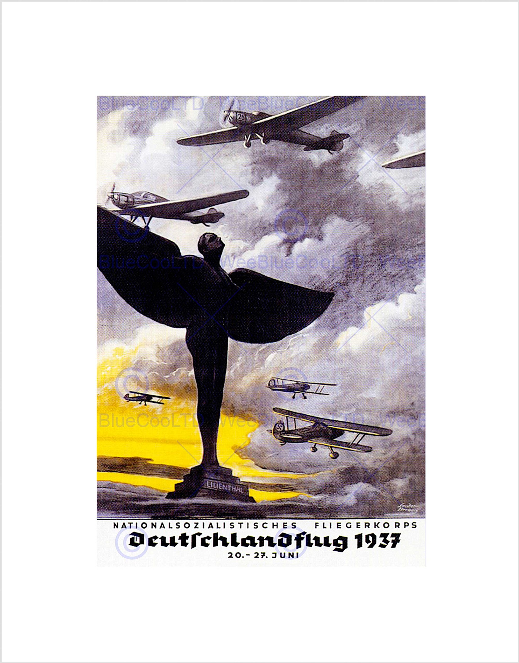 Wee Blue CooWee Blue Coo Ad Exhibition Air Show War Planes Lilienthal Germany Wall Art Print