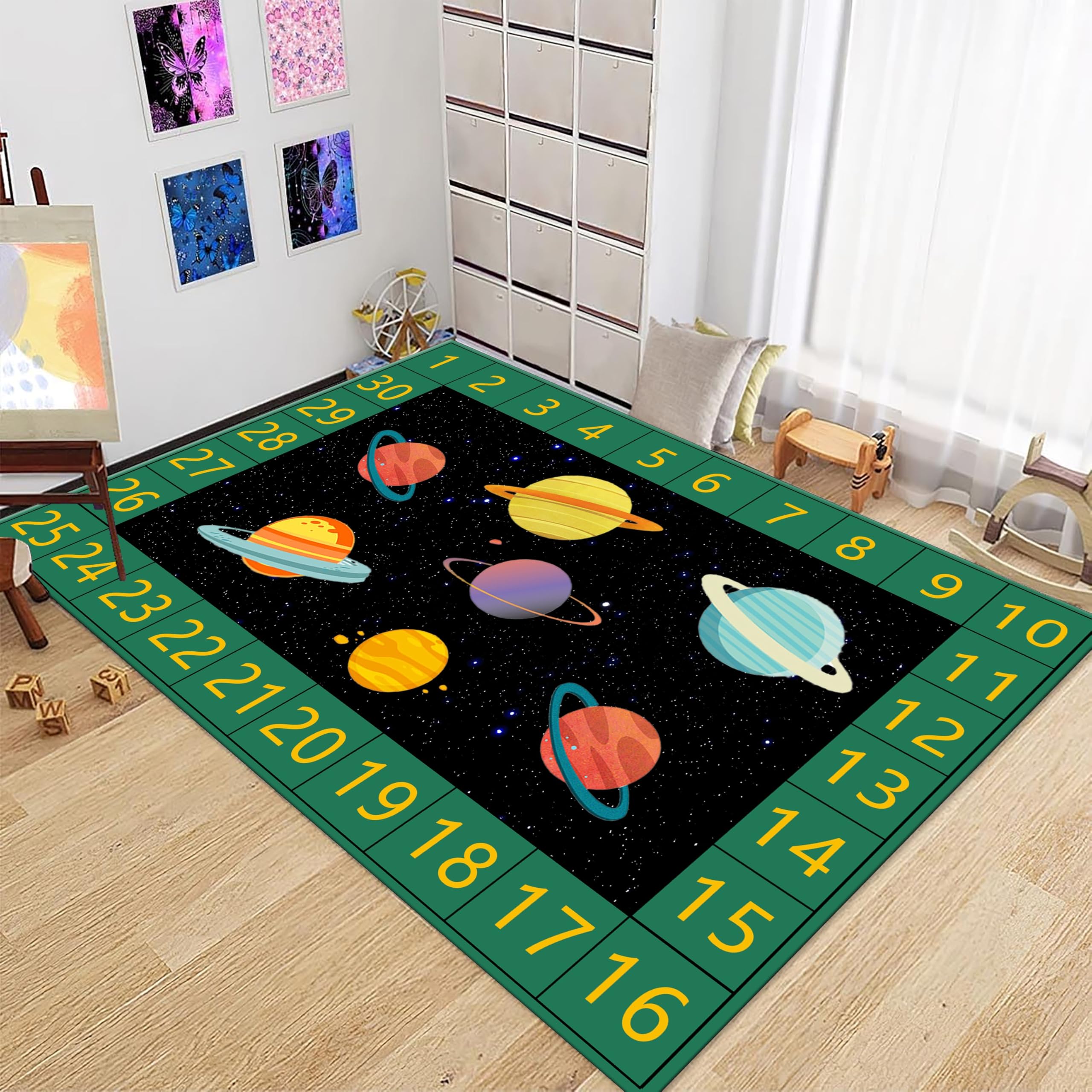 PDENZG Kids Area Rug,Boys Bedroom Rug，160x200cm,Soft Comfortable Children's Room Number Solar System Outer Space Learning Carpet，for Classrooms Daycare Rooms Children's Rooms