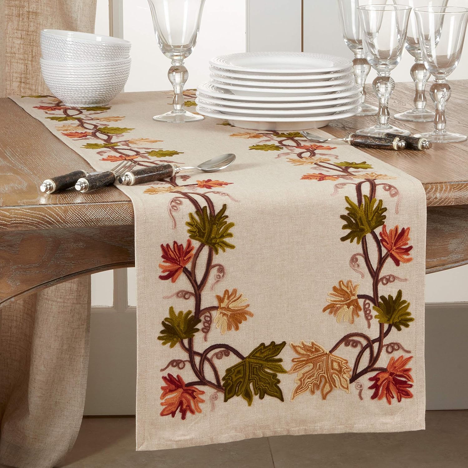 Embroidered Fall Leaf Runner