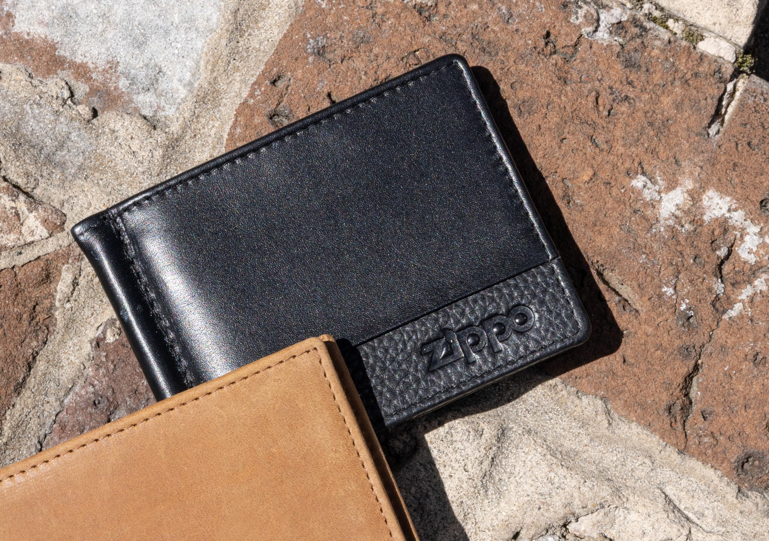 Zippo Portfel, ze Skóry, Portmonetka dla Kobiet i Mężczyzn, Portfel z Ochroną Rfid i z Klipsem na Pieniądze, Optymalny na Karty i Banknoty, Czarny