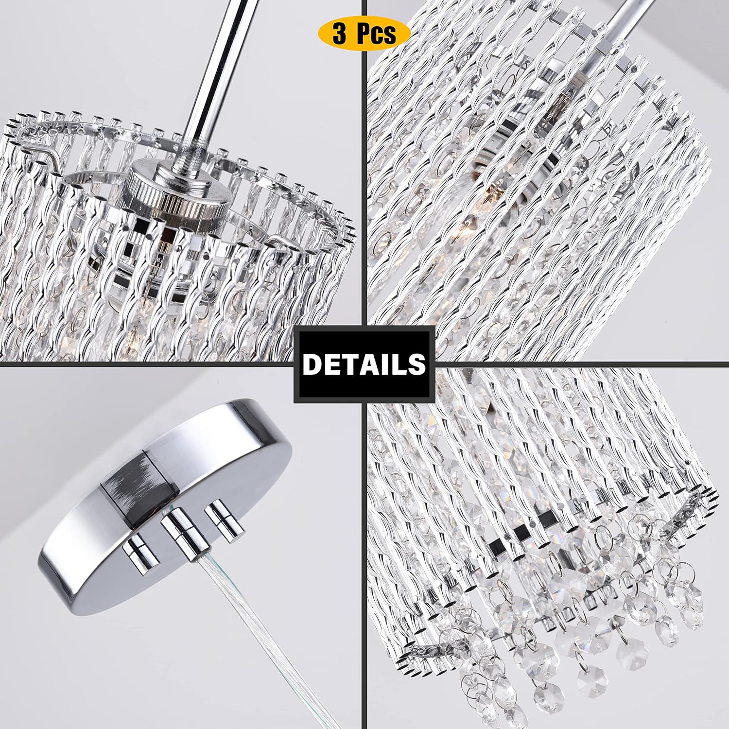 Modern Aluminum Crystal 3-Light Farmhouse Pendant Fixture
