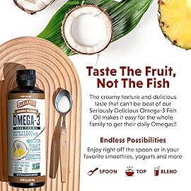 Barlean\'s Omega 3 Fish Oil Liquid Supplement for Men and Women, 1080mg of EPA and DHA Fatty Acid, Promotes Brain & Heart Health - Non-GMO, Pina Colada, 16 oz