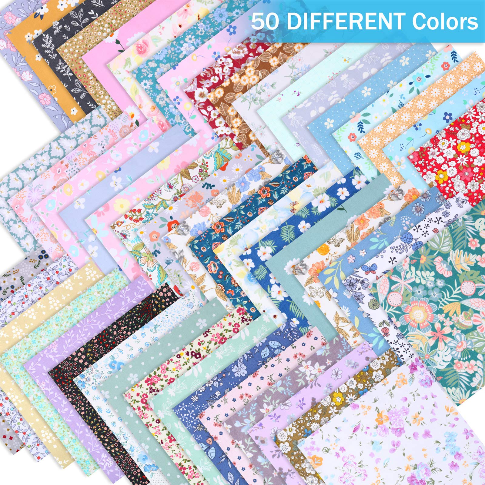 50 Stücke Fabric Cotton Patchwork 8 x 8 Zoll Blumen Patchwork Bündel Baumwolle Stoff Quadrate für DIY Nähen Scrapbooking Zubehör