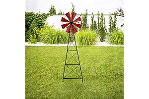 44" H Metal Garden Windmill Kinetic Wind Spinner with Yard Stake