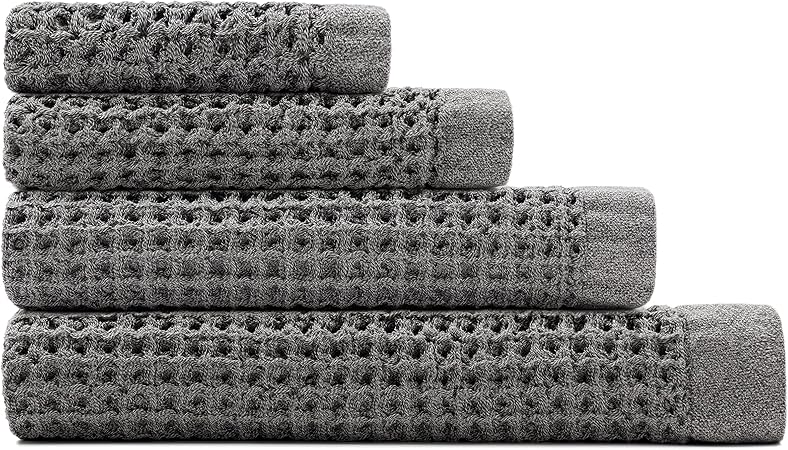 Amazon.com: Onsen Complete Bath Towel Set - Waffle Weave 100% Supima ...