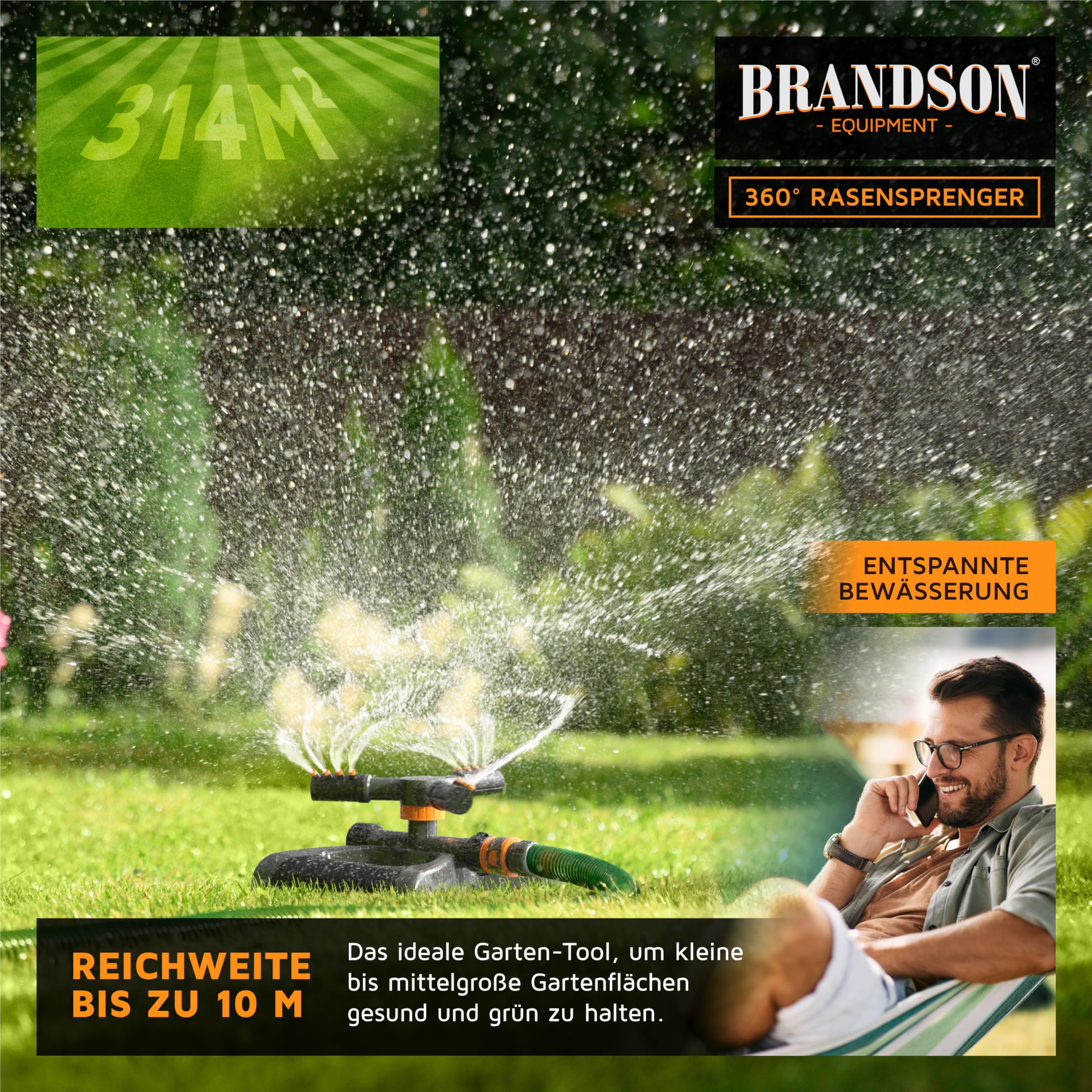 New England Rasensprenger – Oszillierender Sprinkler Mit 17 Messingdüsen, Bis 3.400 M², 4 Verstellbare Muster