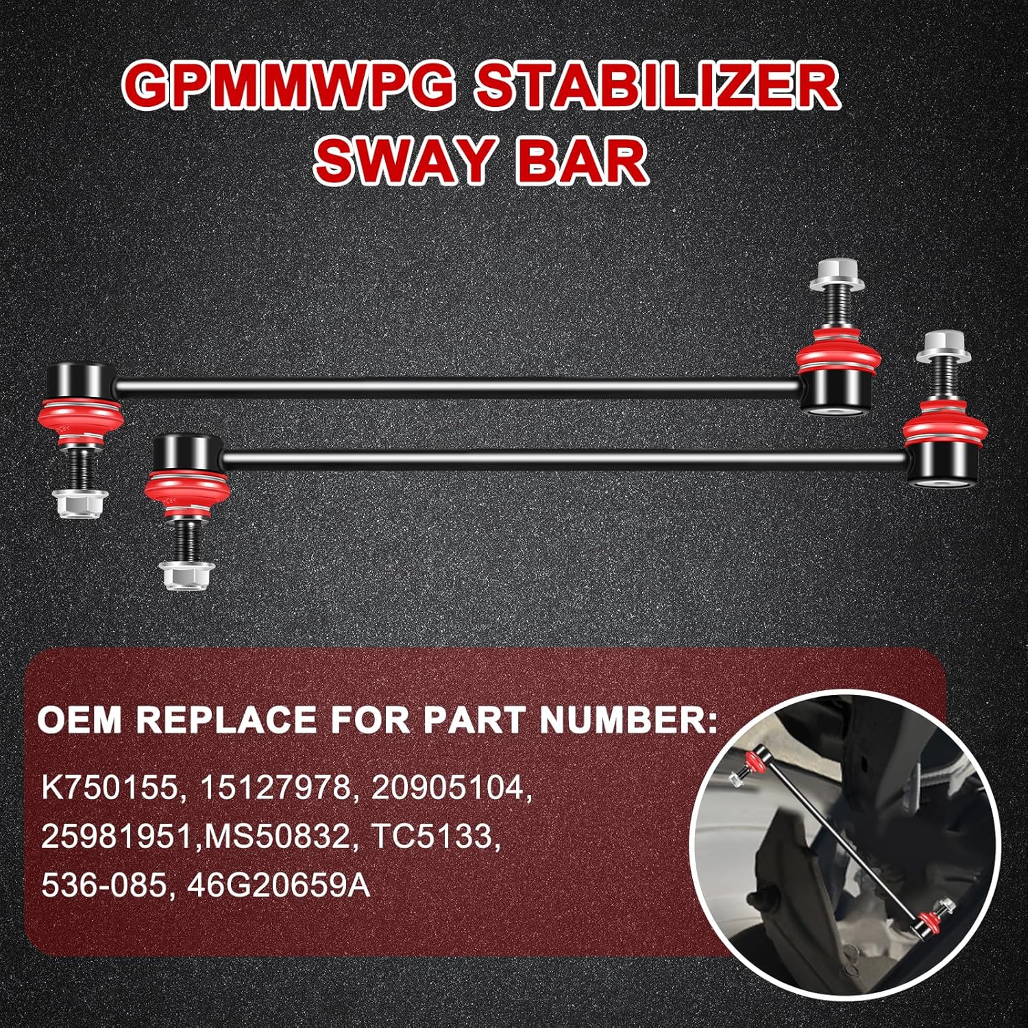 2Pcs K750155 Sway Bar Link Kit Front Suspension Stabilizer Bar End Links Compatible with GMC for Acadia 07-16, for Buick for Enclave 08-17, for Traverse 09-17, for Saturn for Outlook 07-10