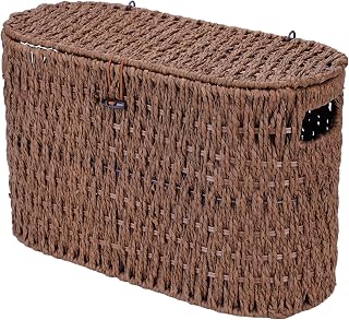 Coeusy Toilet Paper Storage Basket with Lid, Wicker Basket for Bathroom | Hand-Woven Paper Rope, Rattan Toilet Paper Holder, Organizer for 6 Mega Rolls with Handle, Boho Decorative Decor, Brown