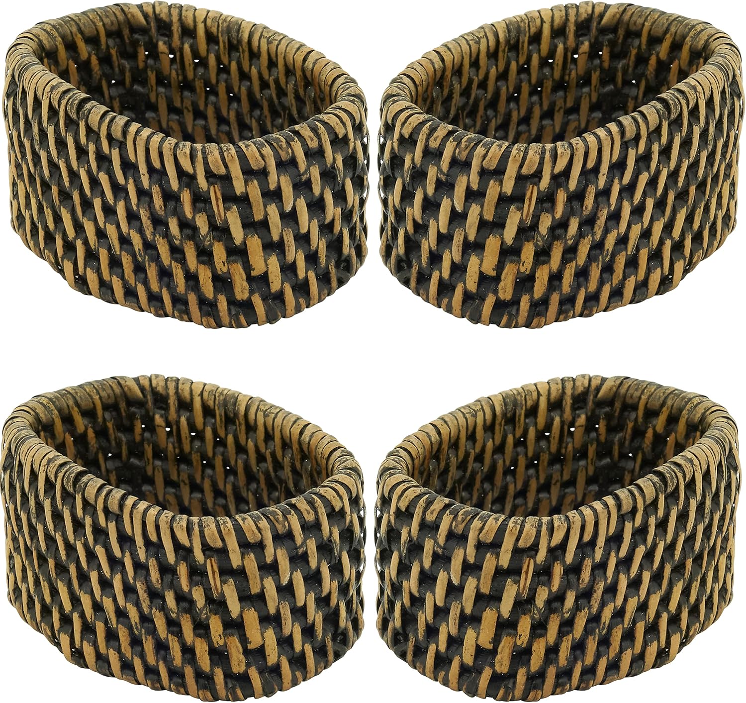 Saro Lifestyle Woven Rattan Napkin Rings (Set of 4), Brown, 1.5"