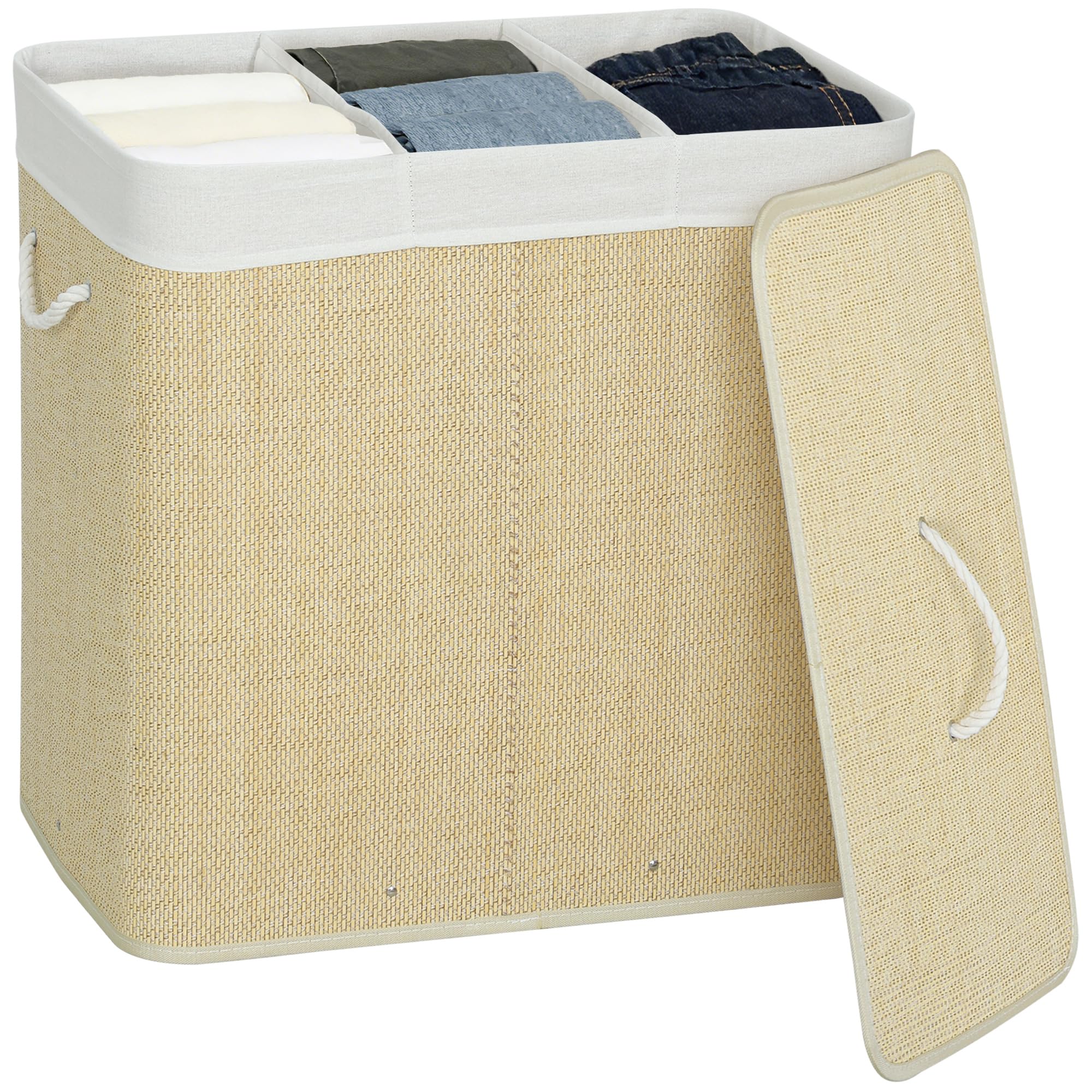 Laundry Basket With Lid 144L - Size: 60 X 40 X 60Cm - Wilko Cream Homcom