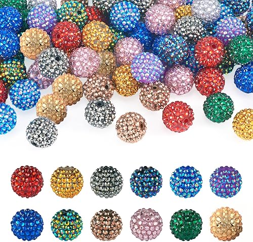 Craftdady 96 cuentas de resina de diamantes de imitación de 0.78 pulgadas, 12 colores brillantes, cuentas de bola de discoteca gruesas, cuentas de