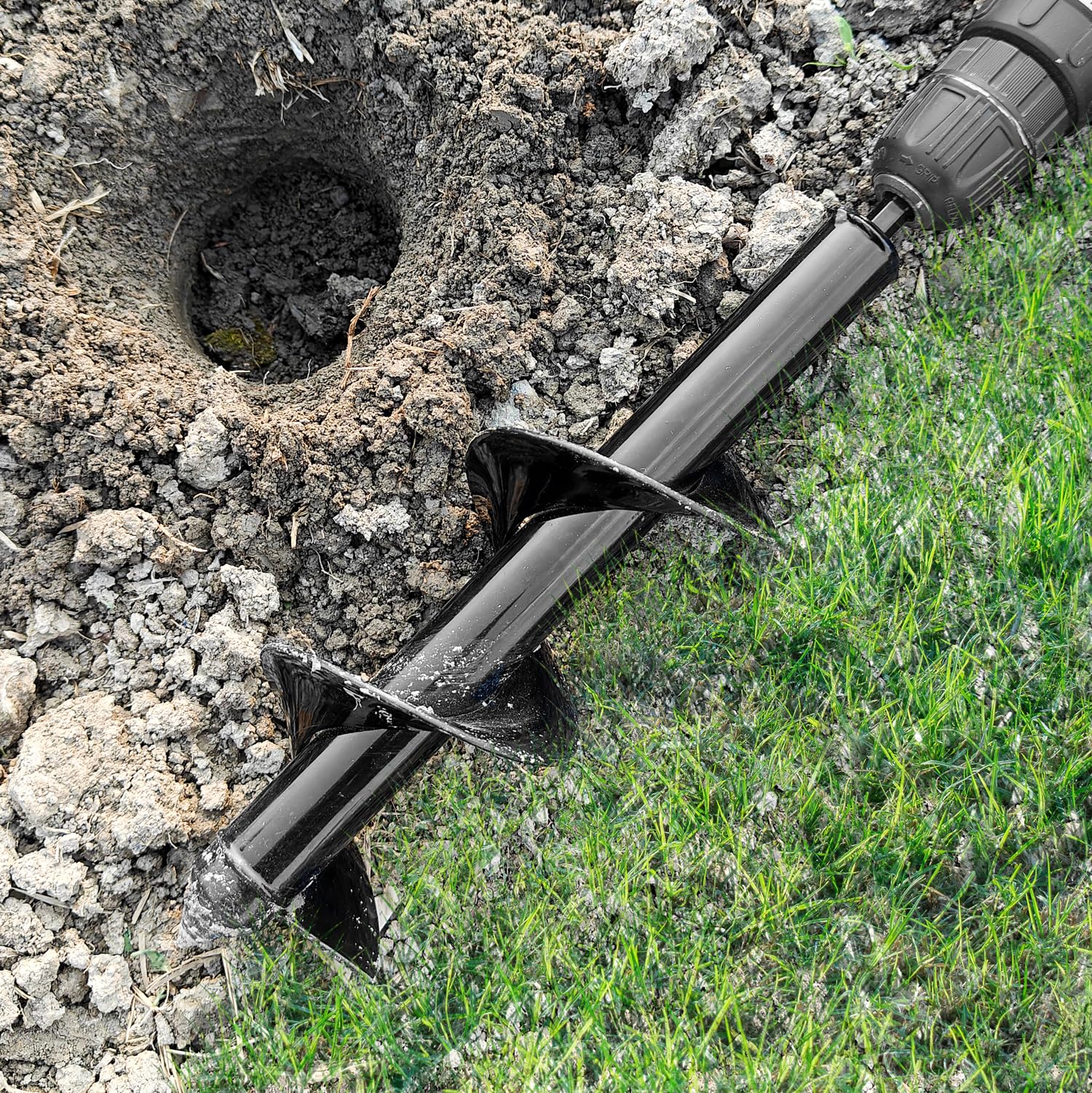 Gunpla Broca de taladro de jardín para plantar bulbos, plántulas, 4 x 22 cm y 8 x 30 cm, 2 excavadoras de agujeros para postes, herramienta excavadora de valla con llave hexagonal de 3/8 pulgadas