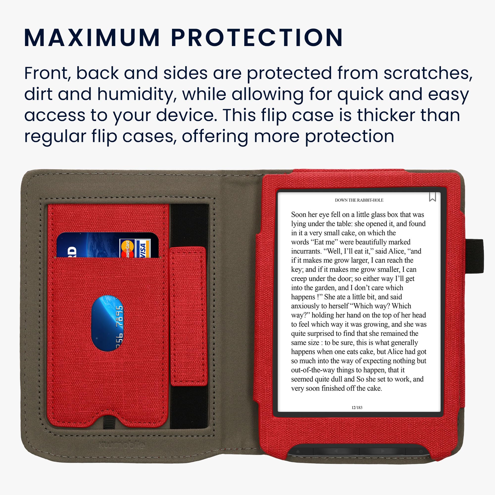 kwmobile Carcasa Compatible con Pocketbook Verse/Verse Lite/Verse Pro/Color/Vivlio Light/Light HD Funda - Funda con Stand Agarre de Mano y Tarjetero - Rojo/Gris Oscuro — view 3