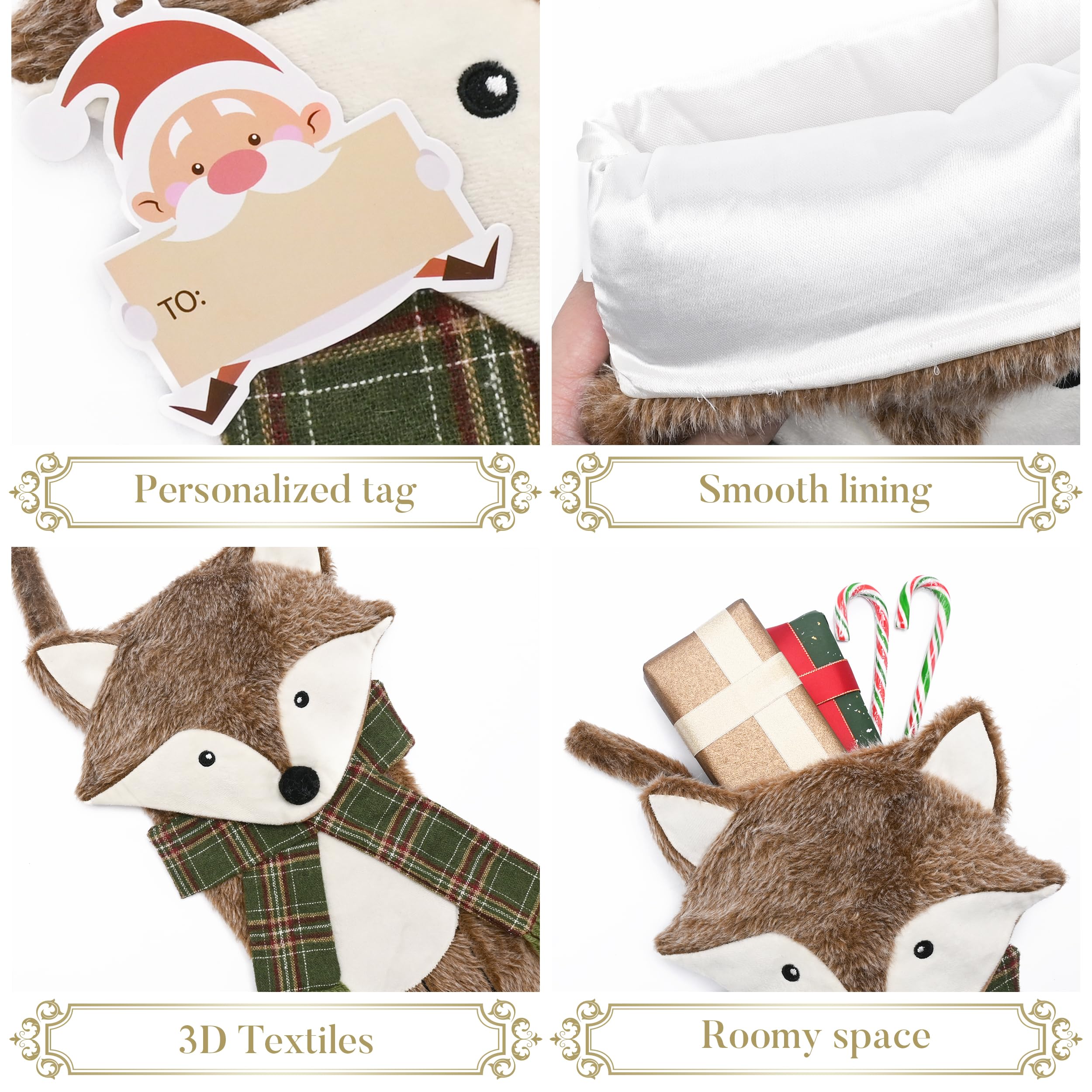 Valery Madelyn Chaussette de Noël en forme de renard de 53,3 cm, mignonne en peluche personnalisée à suspendre pour cheminée, animal domestique, décorations de Noël et cadeaux de Noël