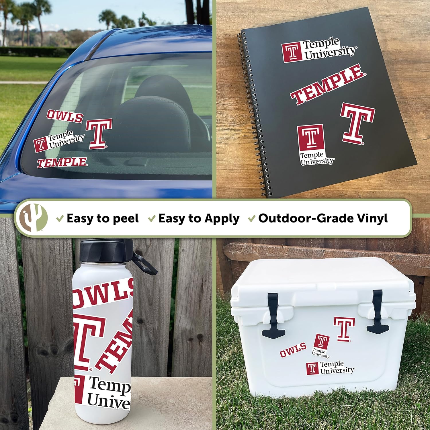 Desert Cactus Temple University Sticker TU Owls Sticker Vinyl Decals Laptop Water Bottle Car Scrapbook Sheet (Type 2) - Image 2