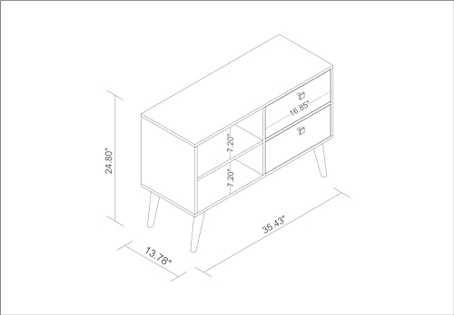Manhattan Comfort Dalarna 35" TV Stand with 2 Drawers and 2 Shelves, Modern Entertainment Center, End Table for Living Room, Bedroom and Offices, Fits up to a 32" Television, White and Grey Feet