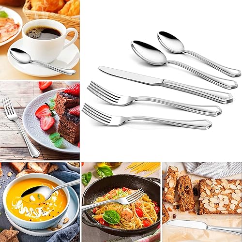 Miniatura 4 de Herogo Juego de cubiertos de 48 piezas con cuchillos para carne, juego de cubiertos de acero inoxidable para 8, juego de vajilla incluye tenedor de