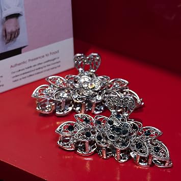 Large Claw Hair Clips 2PCS For Women and Girls Metal Retro Style With Sparkly Glitter Rhinestones Banana Jaw Hair Clamps Strong Hold Nonslip Hair Accessories