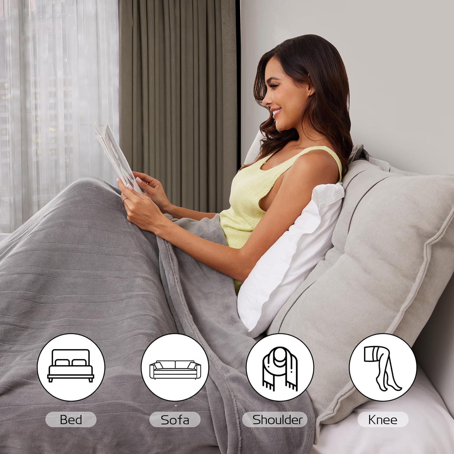 Electric Heated Blanket 72x84 Full Size, Soft Coral Fleece with 4 Heating Levels and 10 Hours Auto-Off, Machine Washable, Cozy Plush Fabric for Home, Light Gray