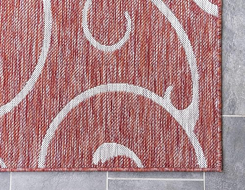Miniatura 7 de Unique Loom Outdoor Botanical Collection - Alfombra rizada, 6 pies 1 pulgada x 9 pies, rectangular, rojo óxidomarfil