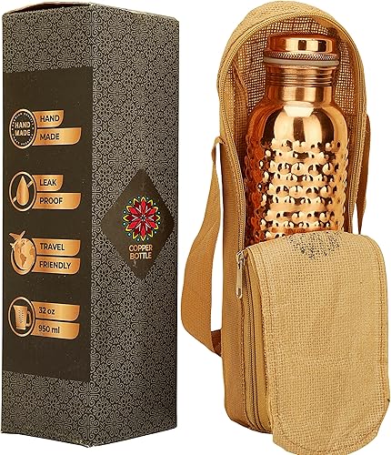 Miniatura 18 de Botella de agua de cobre de 34 onzas con bolsa de transporte de yute, botella de cobre puro para gimnasio, yoga, frasco de cobre ayurvédico o Tumblr