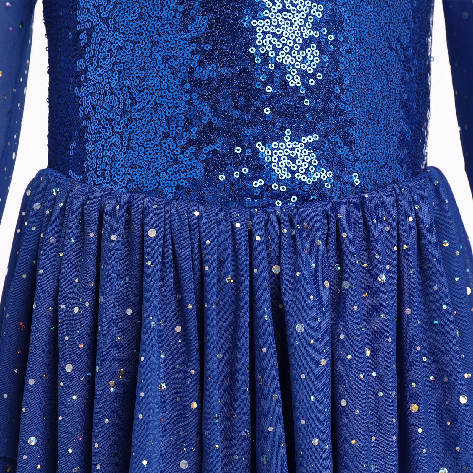 Odizli Justaucorps de ballet pour fille - Manches longues - Paillettes - Paillettes - Justaucorps en maille - Justaucorps de danse - Robe de patinage artistique