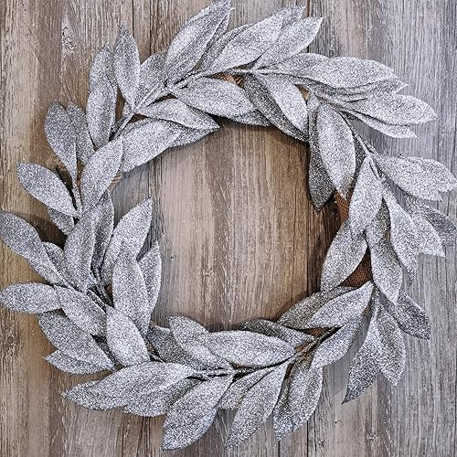 Miniatura 8 de 20 palillos de hojas artificiales plateadas con purpurina de 13 pulgadas de alto para Navidad, invierno, corona, árbol, arreglo floral, florero,