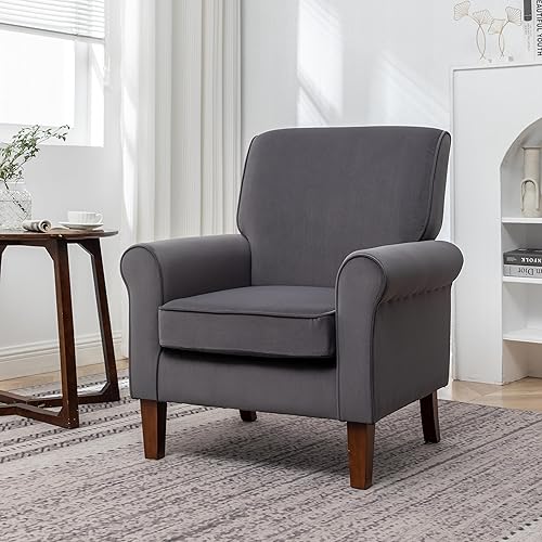 Miniatura 10 de Container Furniture Direct Sillón clásico con marco de madera de abedul y cómodos reposabrazos enrollados, sillones para sala de estar, dormitorio y