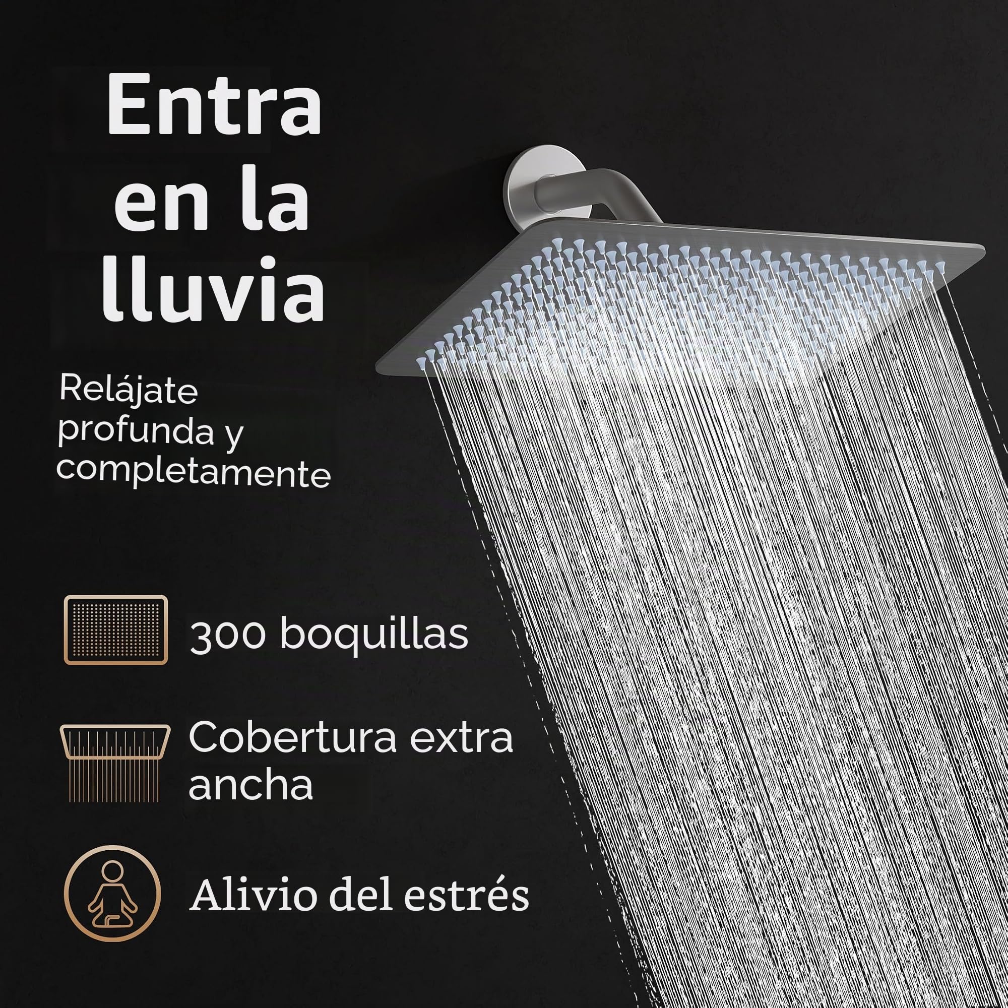 KES Alcachofa Ducha Grande Rociador para Ducha Acero Inoxidable 18/8 30x20CM Rectángulo Baño Alcachofa Giratorio Alta Presión Ajustable Cepillado, J215S12F25-BS
