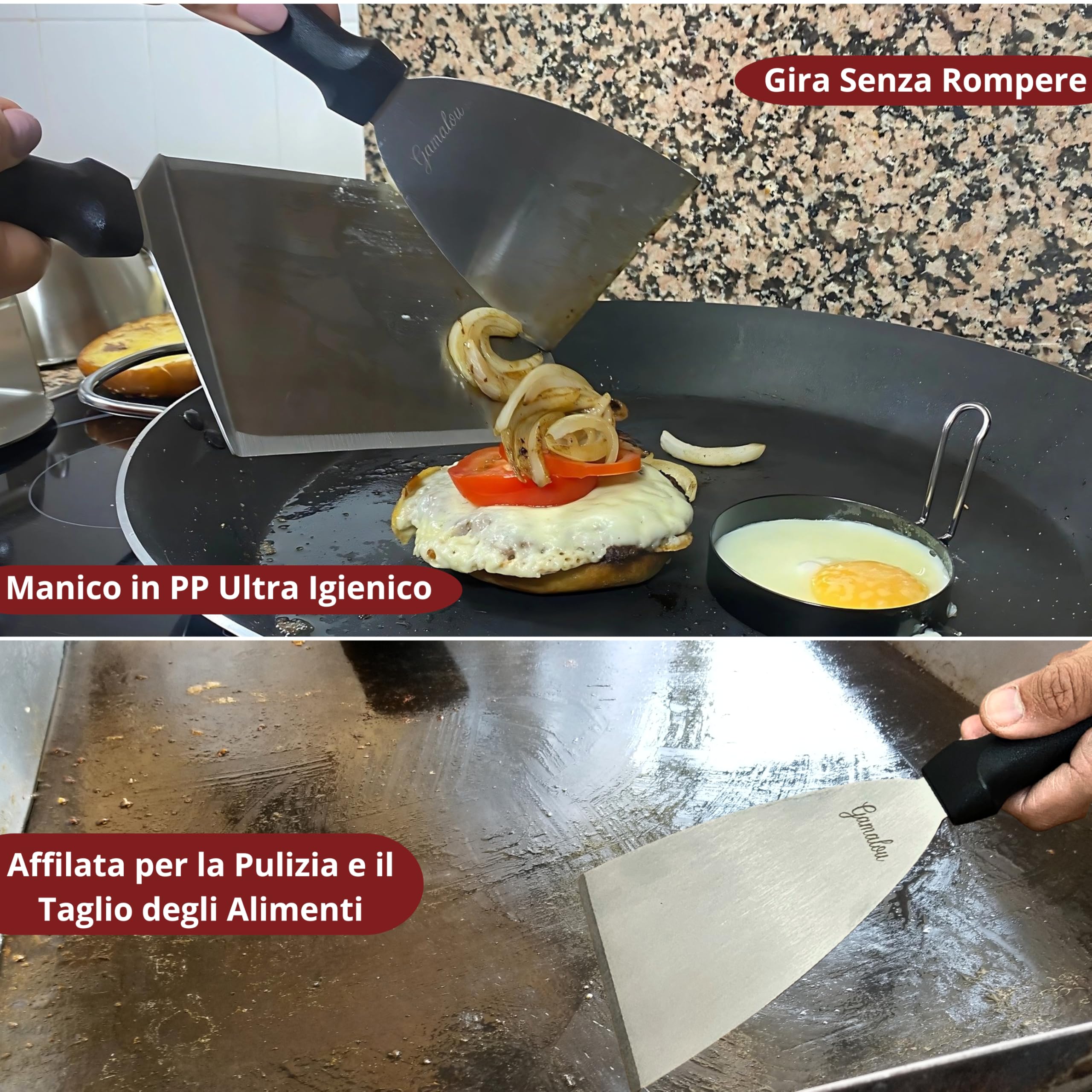 Smash Burger Kit Professionale in Acciaio Inox: Pressa Hamburger, Spatola 13 cm, Raschietto 10 cm, 2 Cloche, Anelli Uovo e Spargispezie per Griglia, Piastra, Padella – Certificato EU