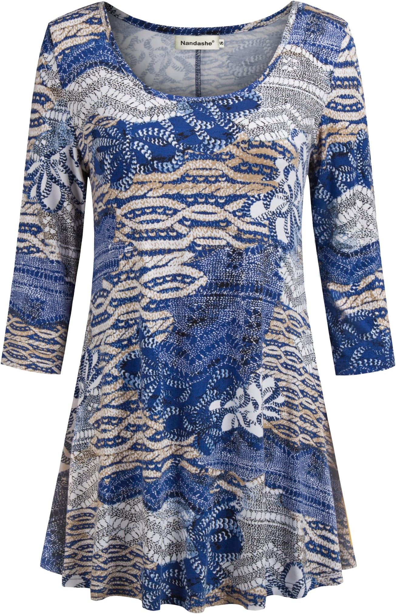 NandasheWomens 3/4 Sleeves Floral Tunic Shirts Summer Casual Dressy Blouse Tops