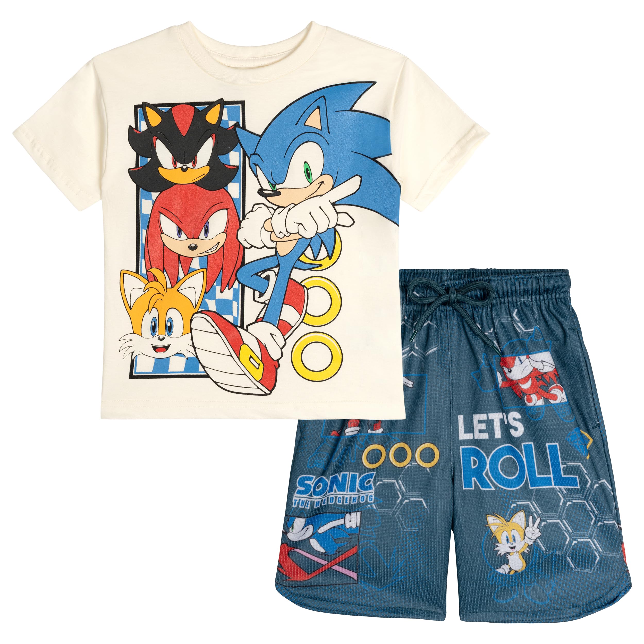 SEGA Sonic the Hedgehog Athletic T-Shirt and Mesh Shorts Outfit Set Toddler to Big Kid Sizes (2T - 18-20)