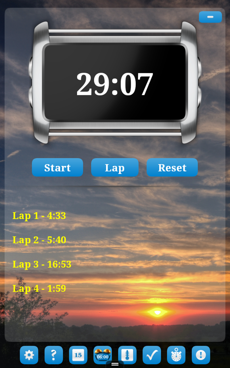 Weather, Calendar, Alarm Clock, ToDo List, Nightstand, Stopwatch