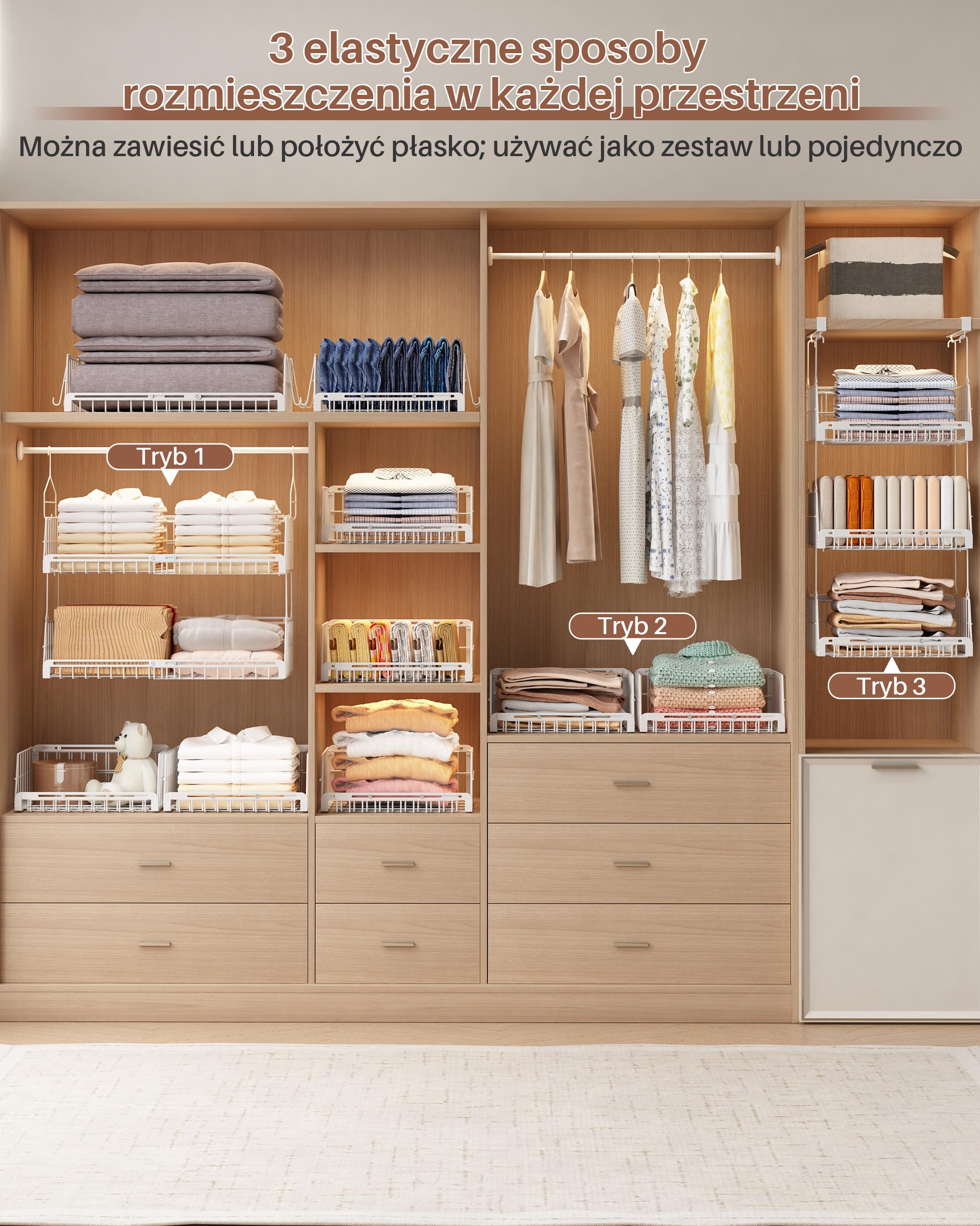 2-Poziomowy Kosz do Przechowywania pod PółKami, Metalowy Kosz WisząCy | Kosz do Organizacji PółEk, Kosz WisząCy do Szaf, Odpowiedni do Kuchni, Biura I łAzienki (Biały)